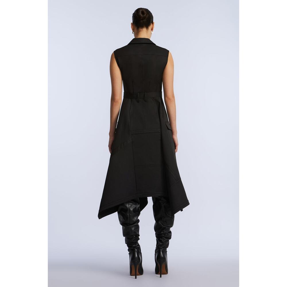 BCBGMAXAZRIA Scarf Hem Taffeta Twill Midi Dress in Black S - Picture 7 of 8